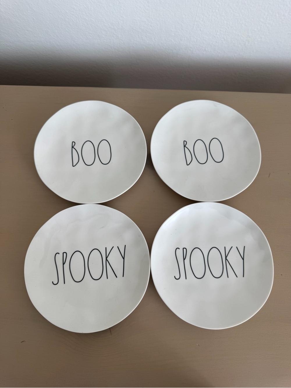Rae Dunn Halloween 'Boo' and 'Spooky' White Dessert Plates - Set of 4